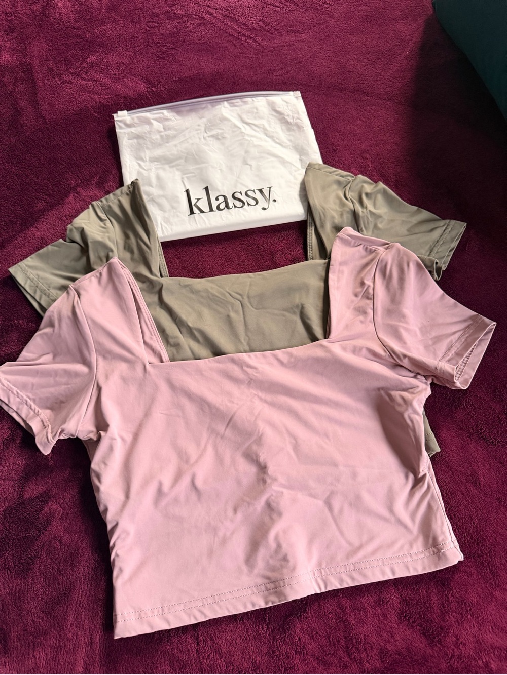 Klassy Network Square-Neck Crop Top - Pink and Gray